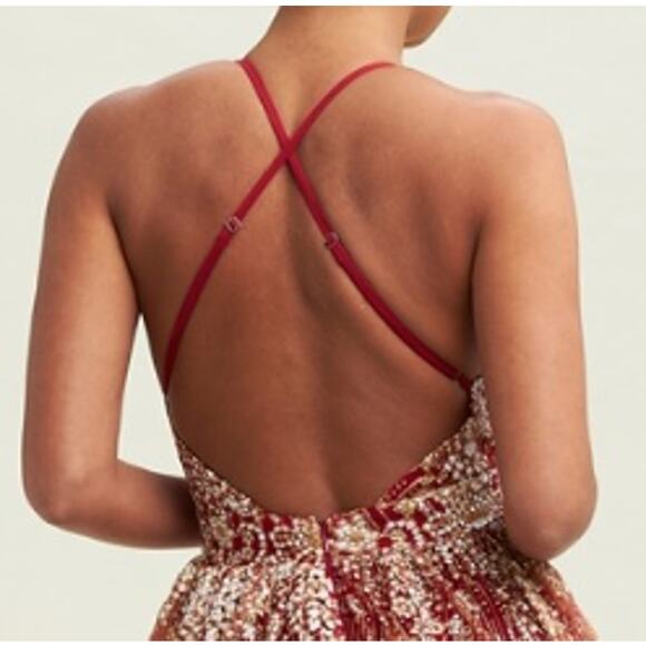 LUXXEL S red gold glitter backless strappy formal party maxi dress gown NWT B162 - Picture 4 of 5